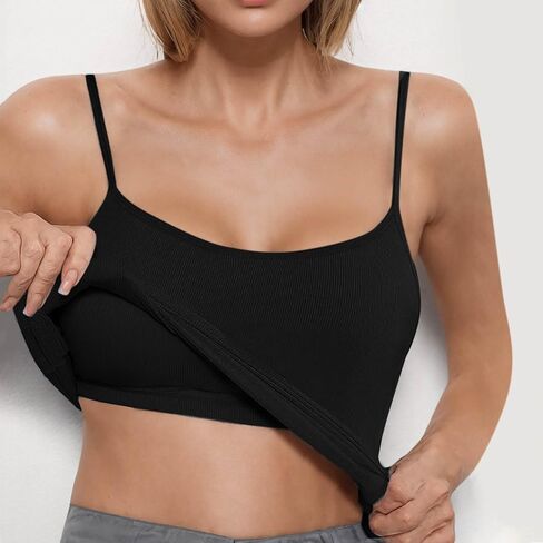 Womens Camisole with Built in Bra Ribbed Spaghetti Strap Padded Tank Tops Summer Casual Yoga Athletic Solid Undershirt in Saudi Arabia