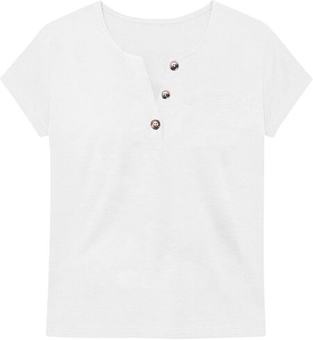Womens Short Sleeve Henley T Shirt Crew Neck Button Down Loose Fit Top Business Casual Work Summer Tee in Saudi Arabia