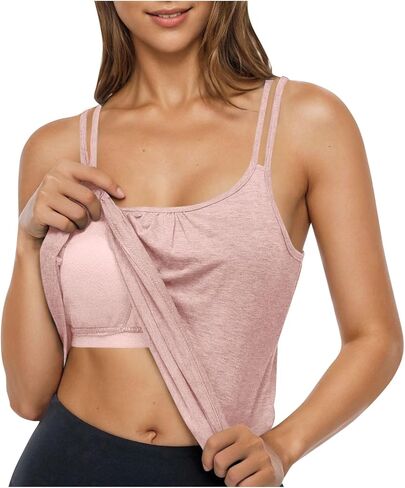 Womens Camisole with Shelf Bras Lightweight Padded Spaghetti Strap Tank Tops Casual Sleep Yoga Workout Sleeveless Tops in Saudi Arabia