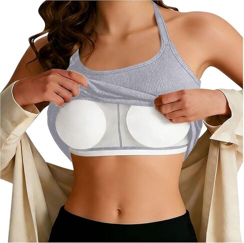 Tank Tops with Shelf Bra Women Ribbed Lightweight Halter Padded Camisole Summer Yoga Athletic Solid Sleeveless Cami in Saudi Arabia