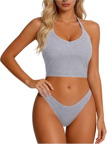 Tank Tops with Shelf Bra Women Ribbed Lightweight Halter Padded Camisole Summer Yoga Athletic Solid Sleeveless Cami in Saudi Arabia