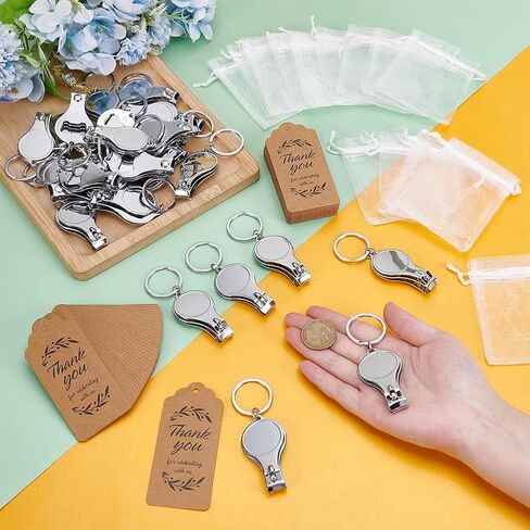 60 Set Stainless Steel Nail Clipper Keychains, 3 in 1 Nail Clippers Bottle Opener Keychain with 60Pcs Kraft Paper Gift Tags and Pearl Gauze Bags Wedding Gifts for Guests Party Favor Gift in Saudi Arabia