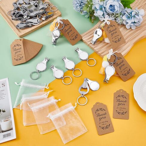 60 Set Stainless Steel Nail Clipper Keychains, 3 in 1 Nail Clippers Bottle Opener Keychain with 60Pcs Kraft Paper Gift Tags and Pearl Gauze Bags Wedding Gifts for Guests Party Favor Gift in Saudi Arabia