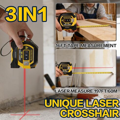 2026The Ruler 3-in-1 Measuring Tape, Tools Tape Measure, 3-in-1 Rangefinder with Led Display, 3 in 1 Digital Tape Measure with Cross Line, AutoLock, Measure Area, Volume, Pythagorean ﻿ in Kuwait