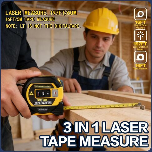2026The Ruler 3-in-1 Measuring Tape, Tools Tape Measure, 3-in-1 Rangefinder with Led Display, 3 in 1 Digital Tape Measure with Cross Line, AutoLock, Measure Area, Volume, Pythagorean ﻿ in Kuwait