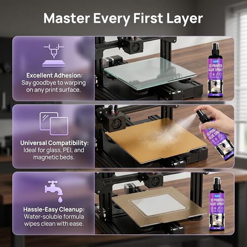 غراء لاصق للطابعة ثلاثية الأبعاد - بخاخ غراء مضاد للاعوجاج من أجل PLA ABS PETG TPU، سهل الإزالة بدون بقايا لوحة البناء in Kuwait