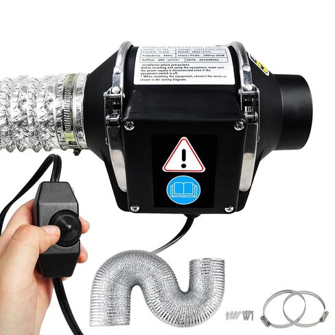 3 Inch Duct Fan, Inline Ventilation Exhaust Fan, 200 CFM Duct Intake High Efficiency Air Fan for Vent Bathroom, Kitchen, Grow Tent, Hydroponics, 3D Printer in Saudi Arabia