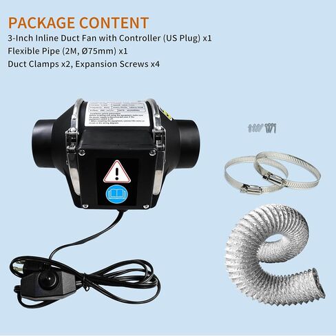 3 Inch Duct Fan, Inline Ventilation Exhaust Fan, 200 CFM Duct Intake High Efficiency Air Fan for Vent Bathroom, Kitchen, Grow Tent, Hydroponics, 3D Printer in Saudi Arabia