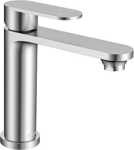 HURRAN Single Handle Bathroom Sink Faucet, Stainless Steel Bathroom Faucets for Single Hole, Modern Vanity Faucet Farmhouse Lavatory Tap with Pop Up Stopper & Flexible Supply Hoses (Brushed Nickel) in Saudi Arabia
