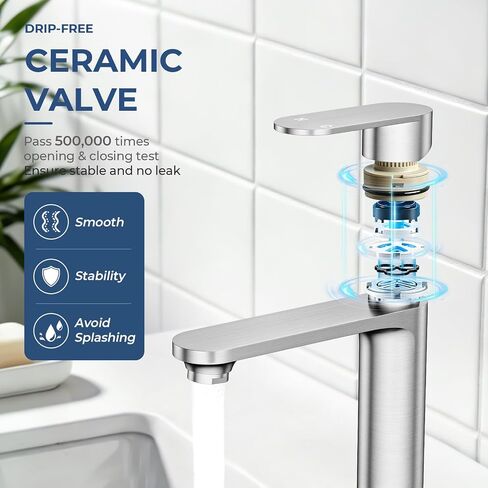 HURRAN Single Handle Bathroom Sink Faucet, Stainless Steel Bathroom Faucets for Single Hole, Modern Vanity Faucet Farmhouse Lavatory Tap with Pop Up Stopper & Flexible Supply Hoses (Brushed Nickel) in Saudi Arabia