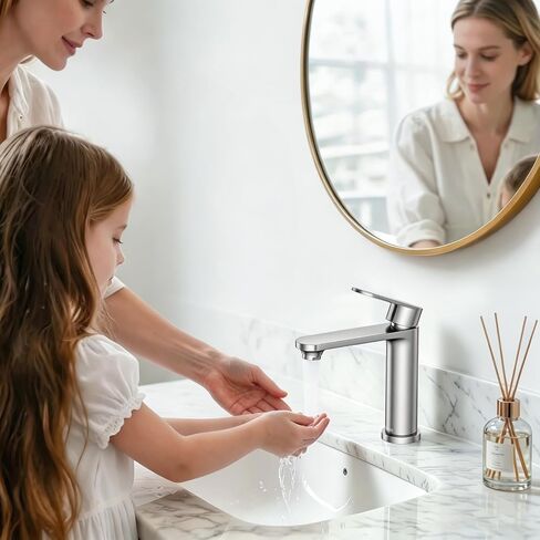 HURRAN Single Handle Bathroom Sink Faucet, Stainless Steel Bathroom Faucets for Single Hole, Modern Vanity Faucet Farmhouse Lavatory Tap with Pop Up Stopper & Flexible Supply Hoses (Brushed Nickel) in Saudi Arabia