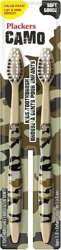 Plackers Toothbrush for Kids, Green Camo, for Ages 5-8, 2 Count in Kuwait