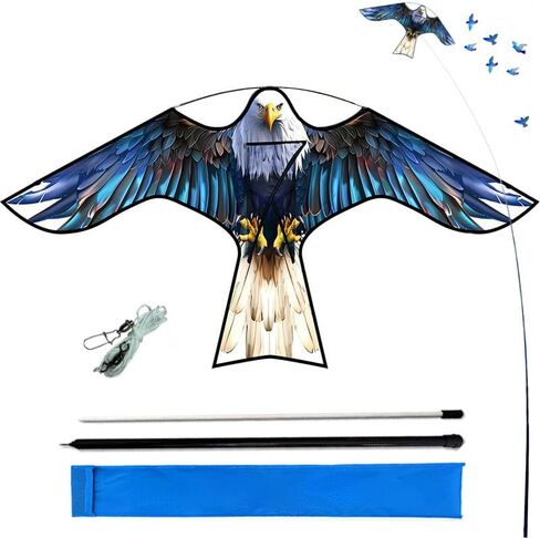 HENGDA Kite Bird Hawk طائرة ورقية طائرة ورقية مع عمود محاصيل المزرعة حامي الطيور المخيف طائرة ورقية طائرة ورقية مع عمود 4 متر أزرق in Kuwait