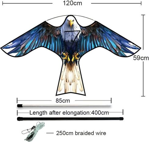 HENGDA Kite Bird Hawk طائرة ورقية طائرة ورقية مع عمود محاصيل المزرعة حامي الطيور المخيف طائرة ورقية طائرة ورقية مع عمود 4 متر أزرق in Kuwait