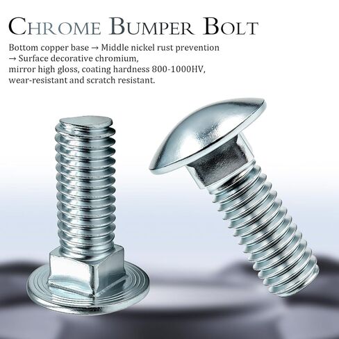 8 Pack 7/16-14x1-1/4 Round Head Carriage Bolts Chrome Plated Bumper Mounting Hardware Kit Compatible with Ford Trucks & Cars in Kuwait