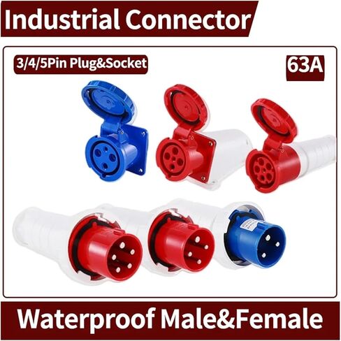 Waterproof Industrial Plug 3/4/5 Pin Dustproof Socket IP67 Male and Female 63A Mounted 380V 415V(4p 63a Coupler) in Saudi Arabia