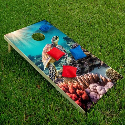 Lone Star Art Cornhole أغطية وشارات للوحات مجموعة من 2 جلود الفينيل يغطي ملصق - السلاحف البحرية في المحيط تحت البحر عالم الشاطئ صائق Cornhole لألواح يغطي ملصق Cornhole الفينيل يلتف in Kuwait