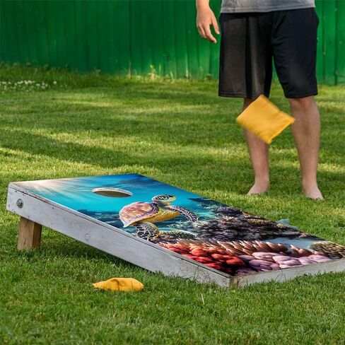 Lone Star Art Cornhole أغطية وشارات للوحات مجموعة من 2 جلود الفينيل يغطي ملصق - السلاحف البحرية في المحيط تحت البحر عالم الشاطئ صائق Cornhole لألواح يغطي ملصق Cornhole الفينيل يلتف in Kuwait