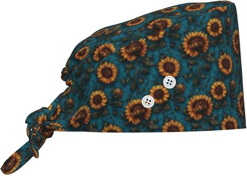 Retro Dark Sunflower Print Scrub Caps Women Men, Adjustable Nurse Cap Surgical Caps Scrub Hats for Women Men, Working Cap with Buttons for Hanging Face Masks in Kuwait