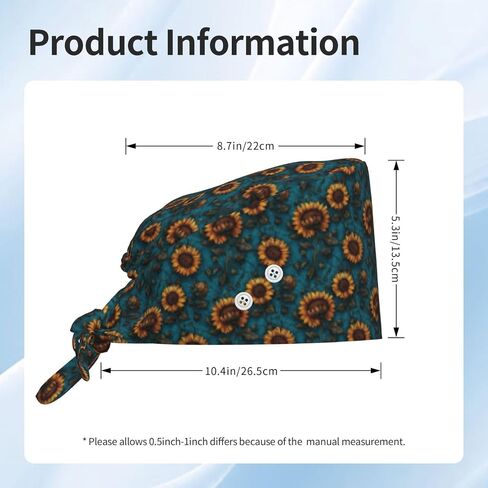 Retro Dark Sunflower Print Scrub Caps Women Men, Adjustable Nurse Cap Surgical Caps Scrub Hats for Women Men, Working Cap with Buttons for Hanging Face Masks in Kuwait