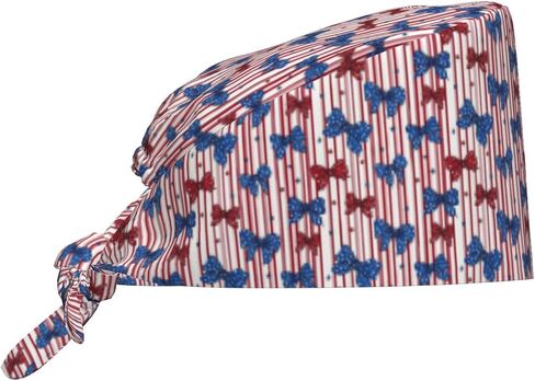 Patriotic Striped Bow Print Scrub Caps Women Men, Nurse Cap Surgical Caps Scrub Hats for Women Men, Adjustable Working Cap with Sweatband Black in Kuwait