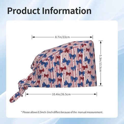 Patriotic Striped Bow Print Scrub Caps Women Men, Nurse Cap Surgical Caps Scrub Hats for Women Men, Adjustable Working Cap with Sweatband Black in Kuwait