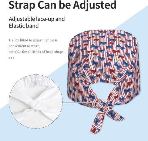 Patriotic Striped Bow Print Scrub Caps Women Men, Nurse Cap Surgical Caps Scrub Hats for Women Men, Adjustable Working Cap with Sweatband Black in Kuwait