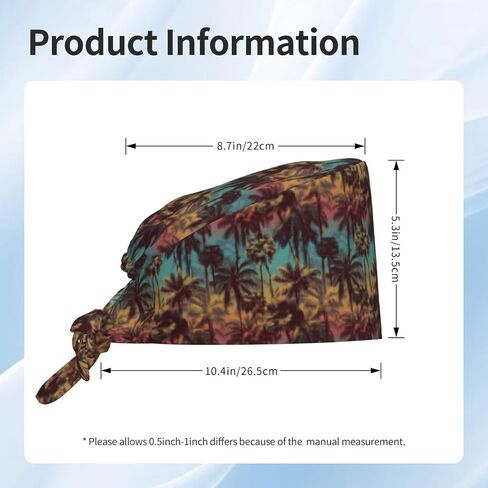 Sunset Palm Tree Pattern Print Scrub Caps Women Men, Nurse Cap Surgical Caps Scrub Hats for Women Men, Adjustable Working Cap with Sweatband Black in Kuwait