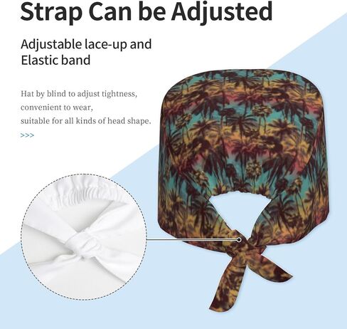 Sunset Palm Tree Pattern Print Scrub Caps Women Men, Nurse Cap Surgical Caps Scrub Hats for Women Men, Adjustable Working Cap with Sweatband Black in Kuwait