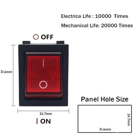 30A 250V KCD4 Rocker Switch with Light Red Lighted 4 Pin DPST 120V Rocker Toggle Switch ON Off Heavy Duty T125 (2 Piece) in Kuwait