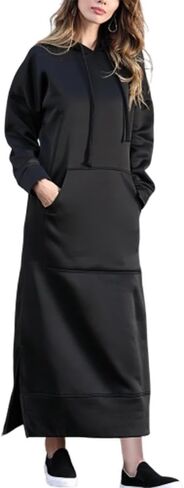 Bengbobar Women's Casual Plush Pullover Oversized Sweatshirt for Women Long Sleeve Drawstring Hoodie Maxi Dress with Pockets in Kuwait