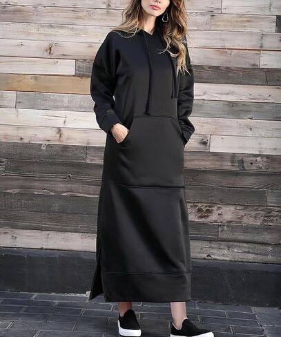 Bengbobar Women's Casual Plush Pullover Oversized Sweatshirt for Women Long Sleeve Drawstring Hoodie Maxi Dress with Pockets in Kuwait