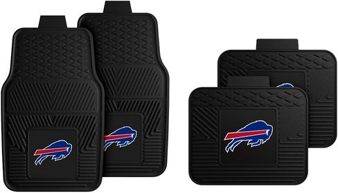 مجموعة من 4 سجادات سيارة من Fanmats Buffalo Bills للسيارات وسيارات الدفع الرباعي والشاحنات الصغيرة - حماية من جميع تكنولوجيا الطقس، تصميم خزان عميق، ملاءمة عالمية - شعار فريق NFL ثلاثي الأبعاد - 29 بوصة × 17 بوصة أمامي - 14 بوصة × 17 بوصة سجادة خلفية in Kuwait