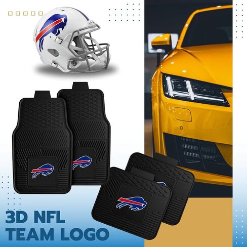 مجموعة من 4 سجادات سيارة من Fanmats Buffalo Bills للسيارات وسيارات الدفع الرباعي والشاحنات الصغيرة - حماية من جميع تكنولوجيا الطقس، تصميم خزان عميق، ملاءمة عالمية - شعار فريق NFL ثلاثي الأبعاد - 29 بوصة × 17 بوصة أمامي - 14 بوصة × 17 بوصة سجادة خلفية in Kuwait