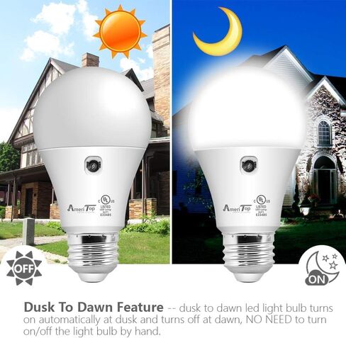 AmeriTop Dusk to Dawn Light Bulb- 4 Pack, A19 LED Sensor Light Bulbs; UL Listed, Automatic On/Off, 800 Lumen, 10W(60 Watt Equivalent), E26 Base, Indoor/Outdoor Lighting Bulb in Saudi Arabia