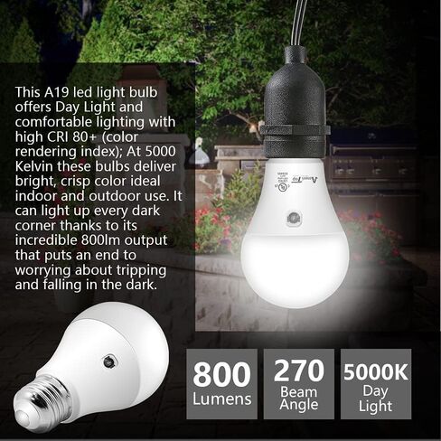 AmeriTop Dusk to Dawn Light Bulb- 4 Pack, A19 LED Sensor Light Bulbs; UL Listed, Automatic On/Off, 800 Lumen, 10W(60 Watt Equivalent), E26 Base, Indoor/Outdoor Lighting Bulb in Saudi Arabia