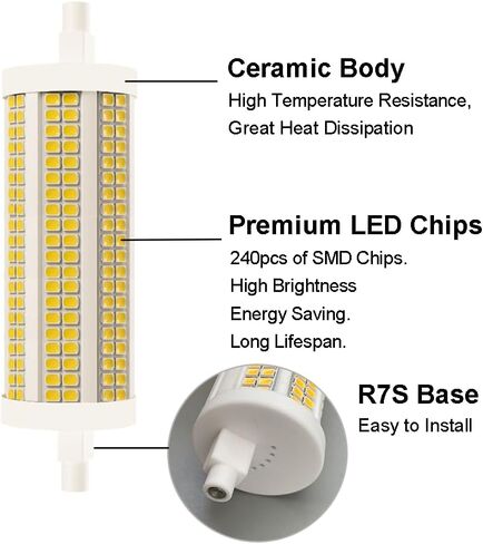 118mm R7S LED Bulb 30W, 300W T3 Halogen Equivalent, 3200 Lumen, Dimmable J Type Linear Double Ended Flood Light, 120V, 3000K Warm White, 2-Pack in Kuwait