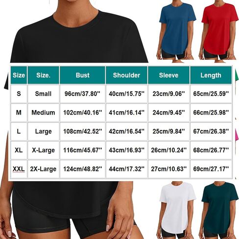 Womens Round Neck Workout Tops Short Sleeve Shirts Quick Dry Lightweight Outfits for Hiking Running with Side Split in Kuwait