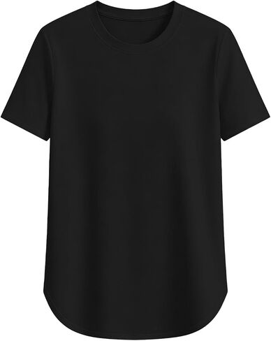 Womens Round Neck Workout Tops Short Sleeve Shirts Quick Dry Lightweight Outfits for Hiking Running with Side Split in Kuwait