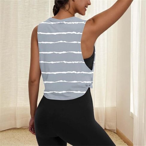 Women's Workout Tank Tops Casual Striped Large Armhole Quick Dry Athletic Crop Top Loose Fit Running Yoga Gym Shirts in Kuwait