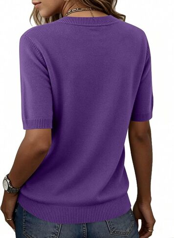 Elbow Sleeve Tops Women Loose Fit Cashmere Sweaters Crew Neck T Shirts Dressy Lightweight Half Sleeve Spring Blouses in Kuwait