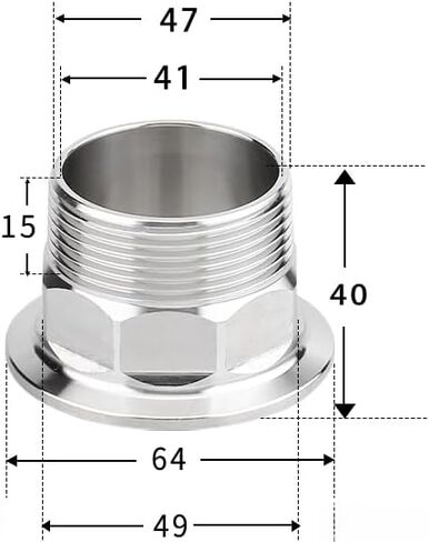 Hex 1/4" 3/8" 1/2" 3/4" 1" 1-1/2" 2" BSPT Male x 0.5" 1.5" 2" Tri Clamp Connector Pipe Fitting 304 316L Stainless Steel(DN40 1-1l2 BSPT K64) in Kuwait