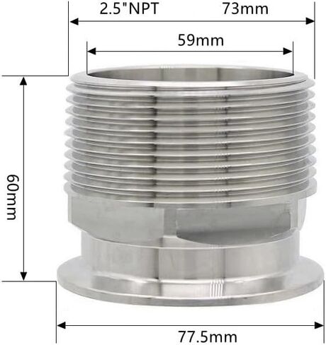 1/4" 3/8" 1/2" 3/4" 1" -4" NPT Male x 0.5" 0.75" 1.5" 2" -4" Tri Clamp Connector Pipe Fitting 304 316L Stainless Steel(2.5-NPT-K77.5,SUS304) in Kuwait