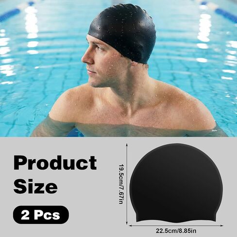 2 Pcs Silicone Swim Caps for Adults, High Elasticity Silicone Swimming Hats for Men & Women, Comfortable Non-Slip Design in Kuwait