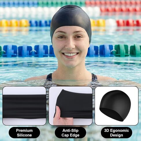 2 Pcs Silicone Swim Caps for Adults, High Elasticity Silicone Swimming Hats for Men & Women, Comfortable Non-Slip Design in Kuwait