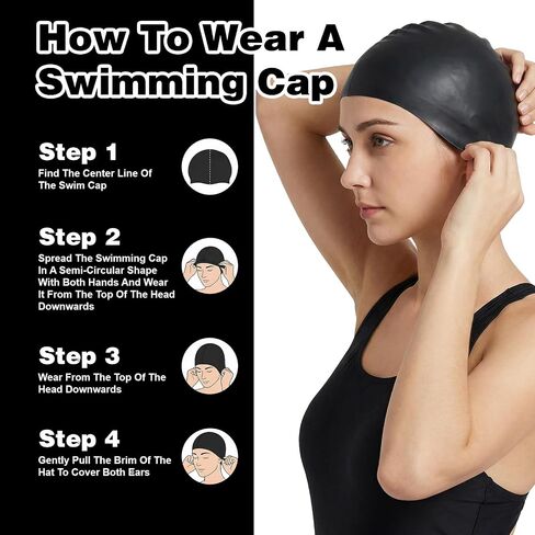 2 Pcs Silicone Swim Caps for Adults, High Elasticity Silicone Swimming Hats for Men & Women, Comfortable Non-Slip Design in Kuwait