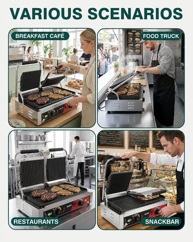 WantJoin Commercial Panini Press - ماكينة صنع ساندويتش بانيني كهربائية بقدرة 3600 وات 19 × 9 بوصة مع ألواح مخددة، وشواية ضغط للساندويتشات من الفولاذ المقاوم للصدأ مع تحكم مزدوج في درجة الحرارة، وسطح طهي للمطعم in Kuwait