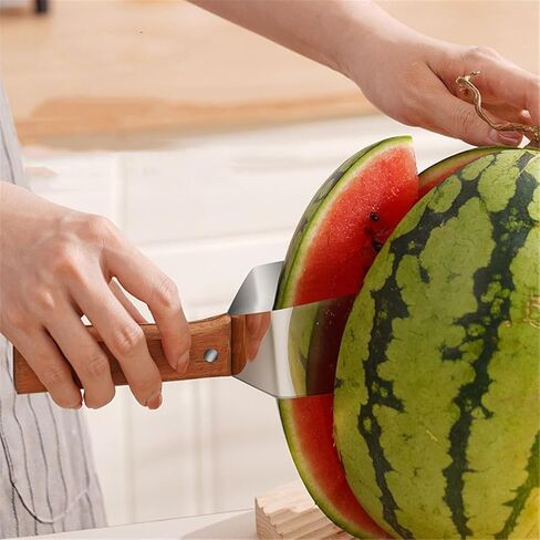 قطاعة البطيخ المثلثة، أداة تقطيع من الفولاذ المقاوم للصدأ 430 مع مقبض خشبي، للبطيخ والبطيخ والتفاح in Kuwait