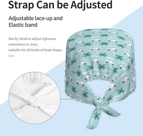 Tropical Golf Cart Print Scrub Caps Women Men, Adjustable Nurse Cap Surgical Caps Scrub Hats for Women Men, Working Cap with Buttons for Hanging Face Masks Black in Kuwait