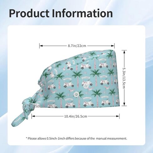 Tropical Golf Cart Print Scrub Caps Women Men, Adjustable Nurse Cap Surgical Caps Scrub Hats for Women Men, Working Cap with Buttons for Hanging Face Masks Black in Kuwait